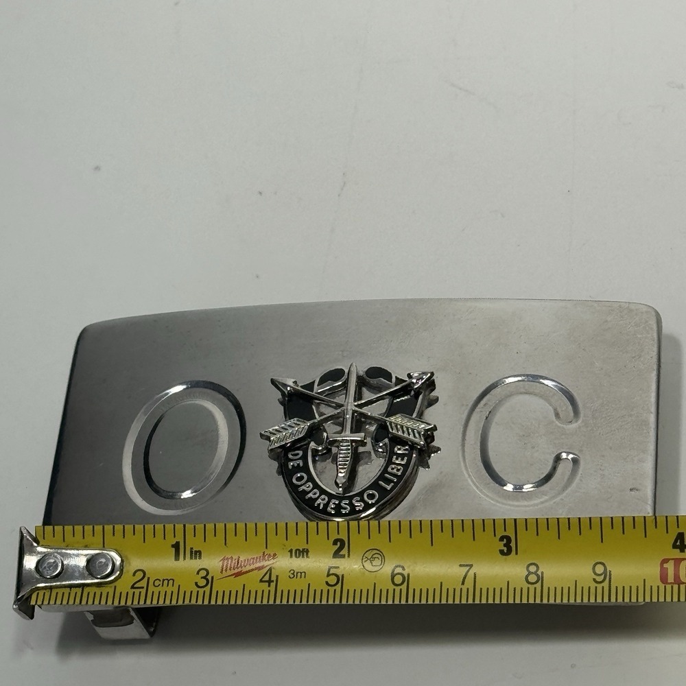 US Army Special Forces Belt Buckle De Oppresso Liber CREST Nickel Plated - Picture 3 of 5